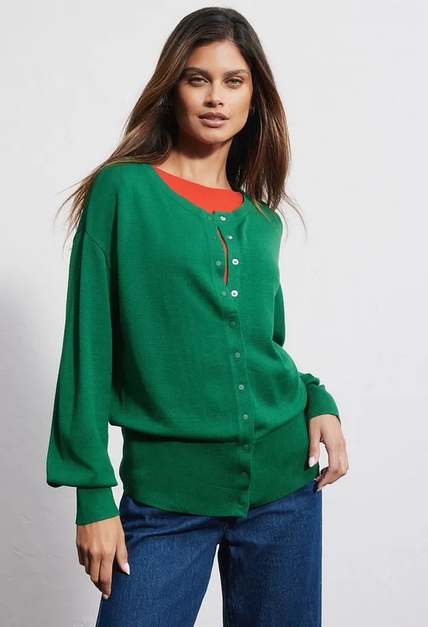 Di tendenza - Cardigan in filato fine di misto viscosa morbido - Verde intenso