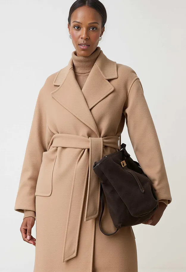 Donna - Cappotto in morbido misto lana - Marrone chiaro