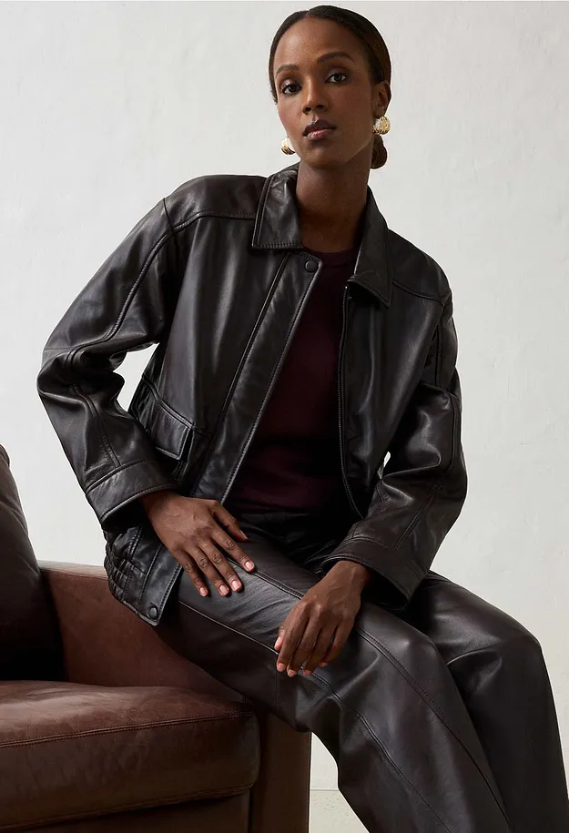 Donna - Bomber oversize in nappa d'agnello - Marrone scuro