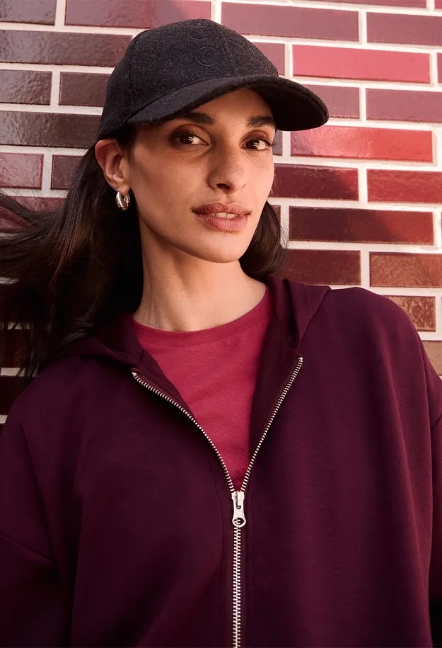 Donna - Felpa con zip, cappuccio e fondo a palloncino - Bordeaux