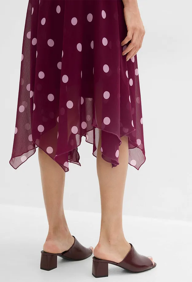 Di tendenza - Gonna midi di chiffon con orlo asimmetrico - Viola scuro / lilla scuro a pois