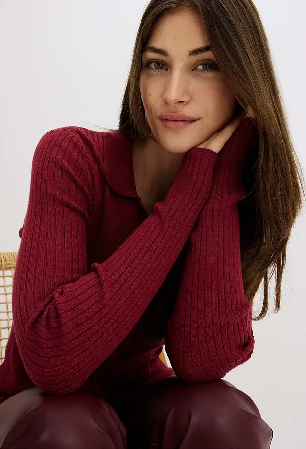 Donna - Maglione morbido in filato fine misto viscosa - Rosso prugna