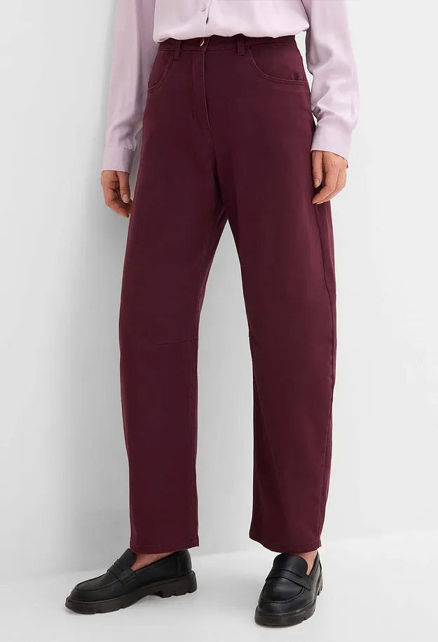 Donna - Pantaloni barrel a vita alta in twill di misto cotone - Bordeaux