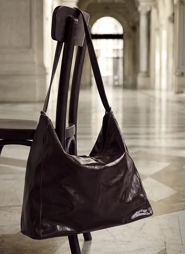 Donna - Borsa shopper in similpelle lucida - Bacca scuro
