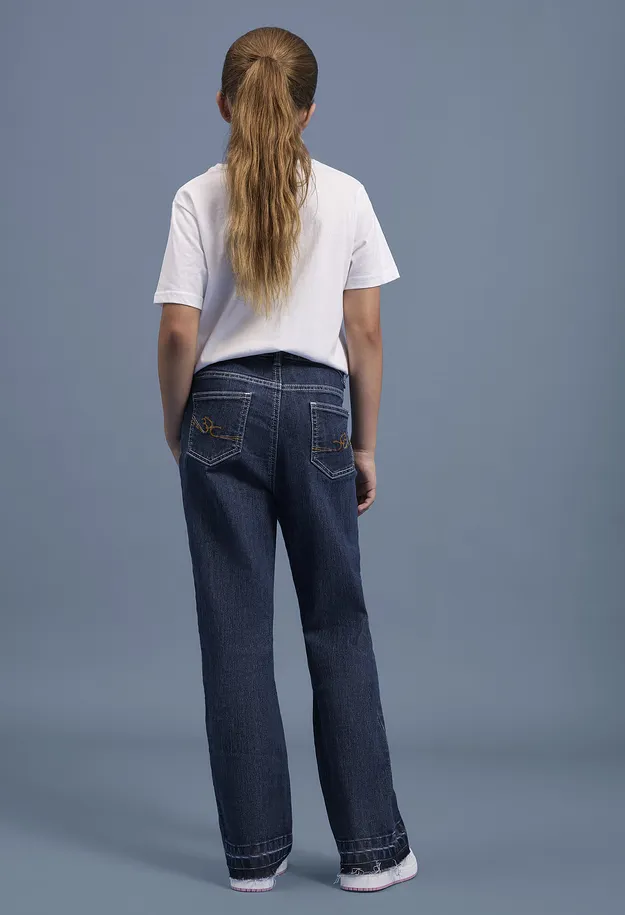 Bambini - Jeans a zampa, vita media - Blu scuro denim used