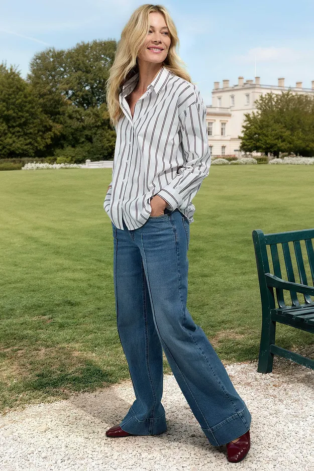 Di tendenza - Camicia lunga - Bianco / rosso rubino a righe