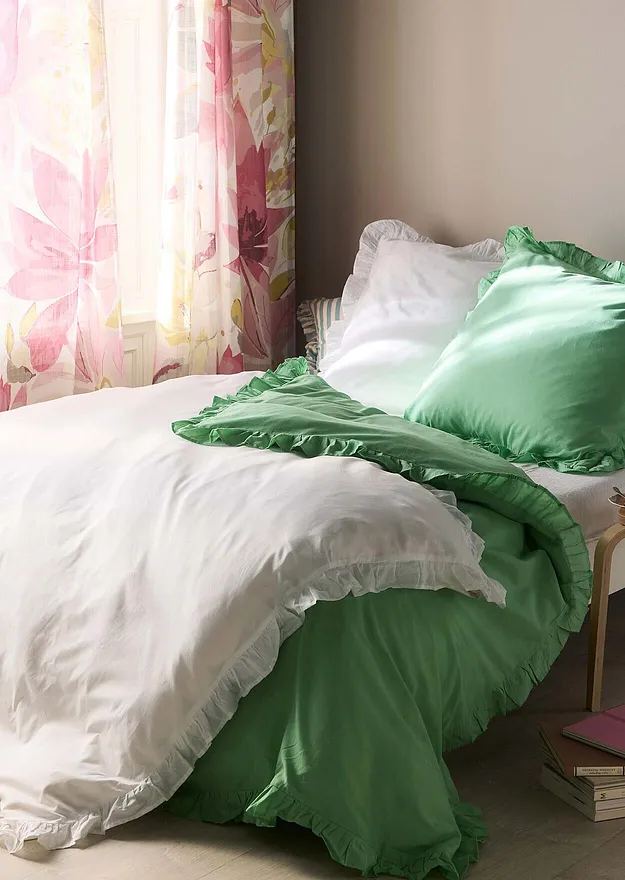 Casa - Biancheria da letto in linone con ruches - Verde salvia