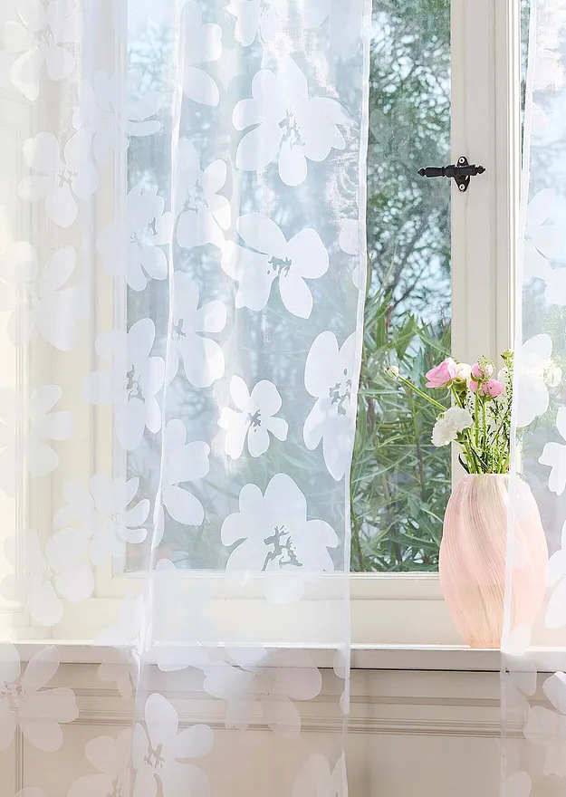 Casa - Tenda trasparente in tessuto devor&eacute; (pacco da 1) - Bianco