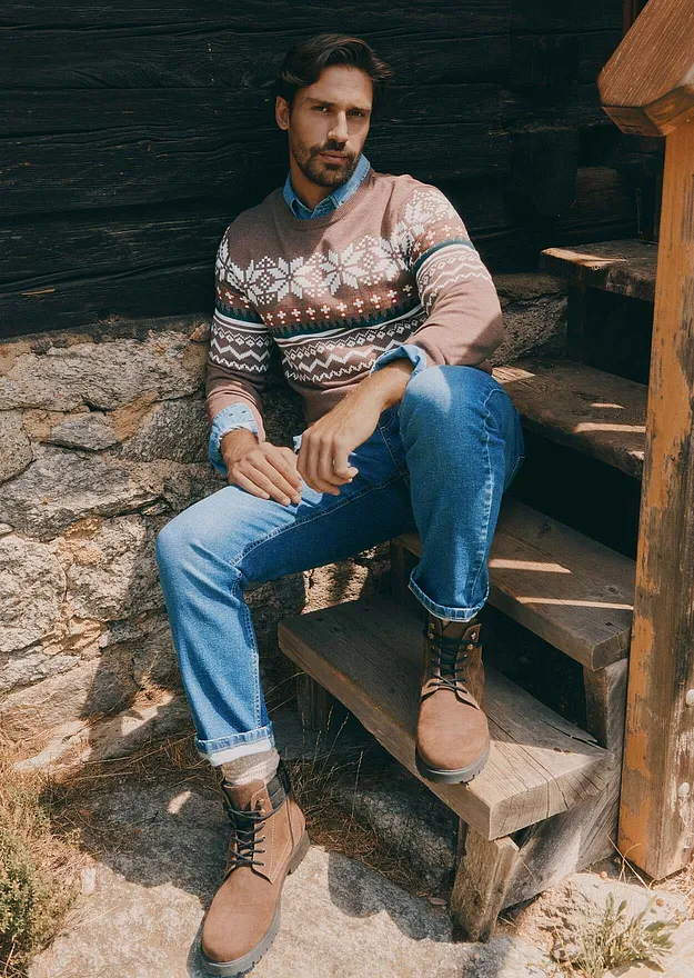 Uomo - Maglione norvegese regular fit - Marrone melange norvegese