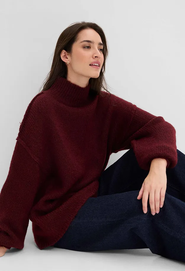 Di tendenza - Maglione in filato grosso - Rosso scuro