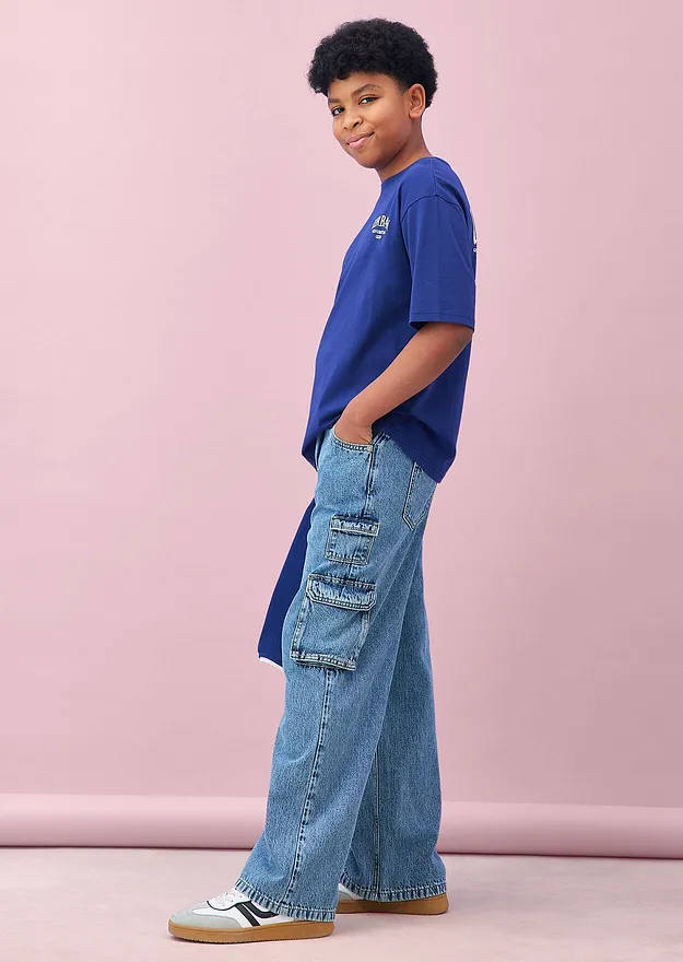 Bambini - T-shirt oversize in puro cotone biologico - Blu notte con stampa