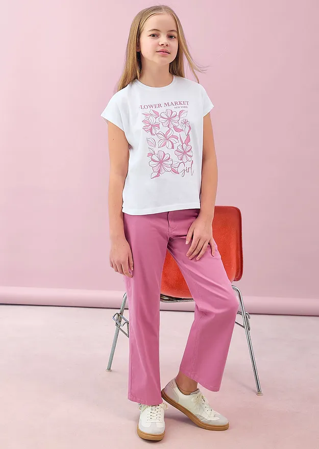 Bambini - T-shirt in puro cotone biologico - Bianco a fiori