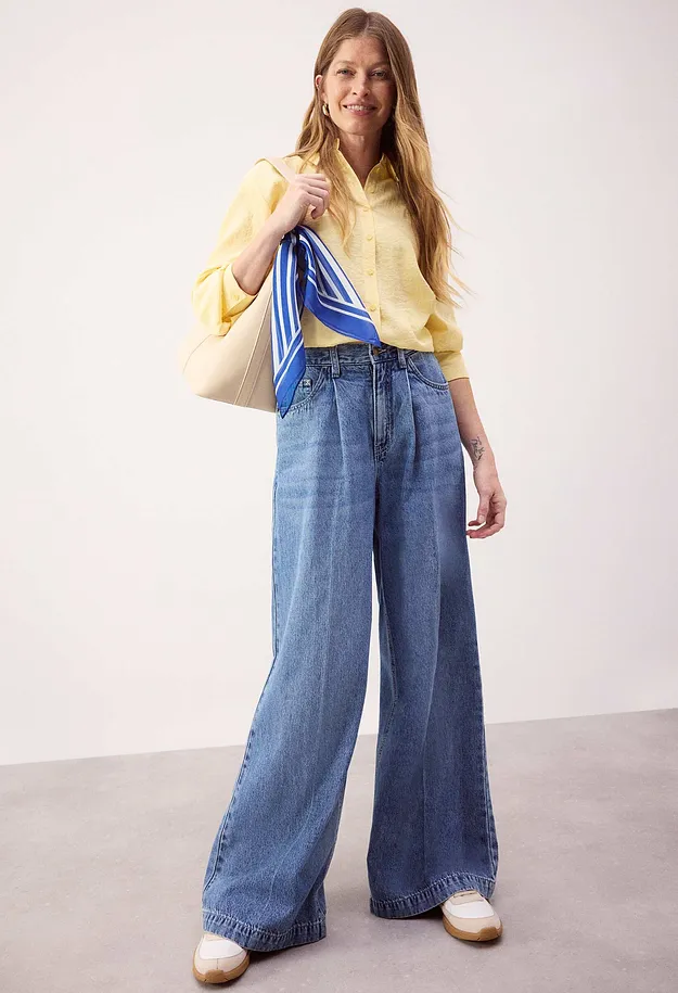 Donna - Jeans a palazzo super wide - Blu denim used