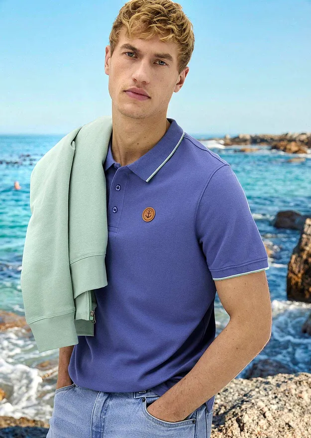 Uomo - Polo in piquet di puro cotone biologico - Blu jeans