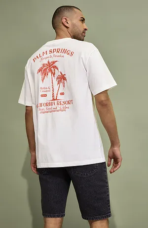 Uomo - T-shirt con stampa dietro, loose fit - Bianco panna stampato