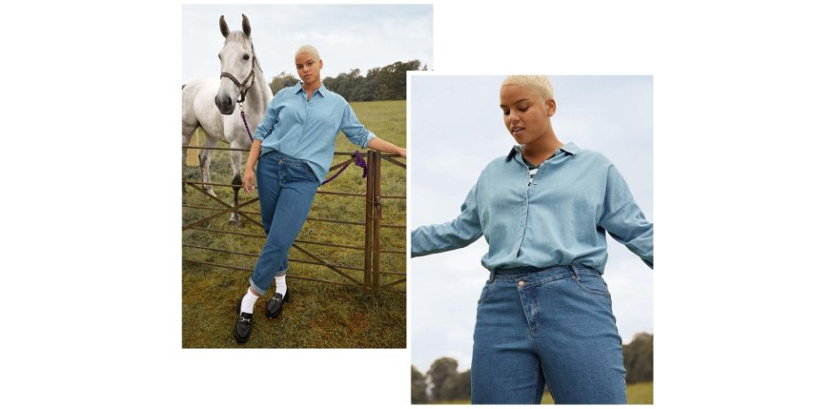 Donna - Camicia di jeans oversize - Azzurro denim used
