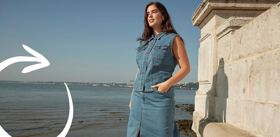 Donna - Gilet cropped in jeans con Positive Denim #1 Fabric - Blu denim