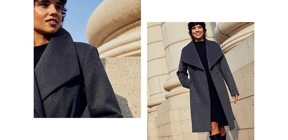 Donna - Cappotto in misto lana con cintura da annodare - grigio melange