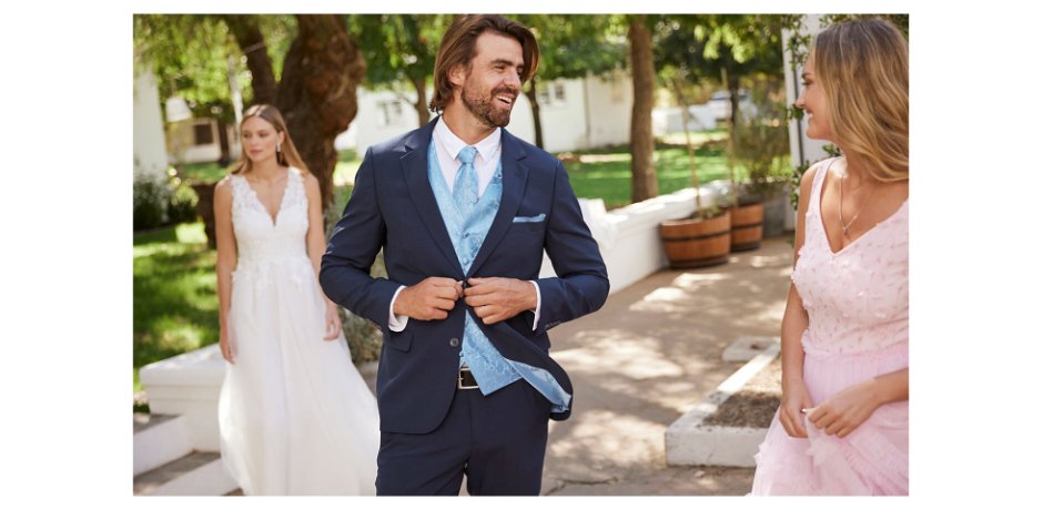 Uomo - Completo da matrimonio slim fit (5 pezzi) giacca, pantaloni, gilet, cravatta, fazzolettino - Blu scuro