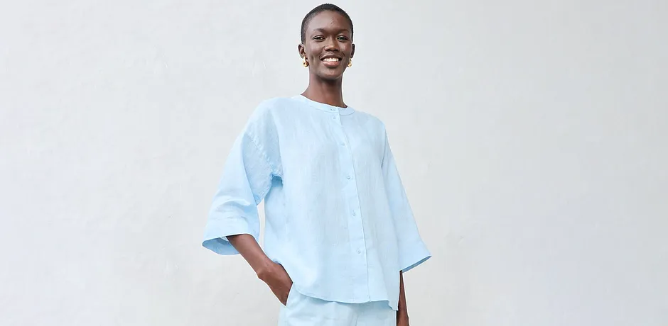 Donna - Blusa oversize in puro lino - Ghiaccio