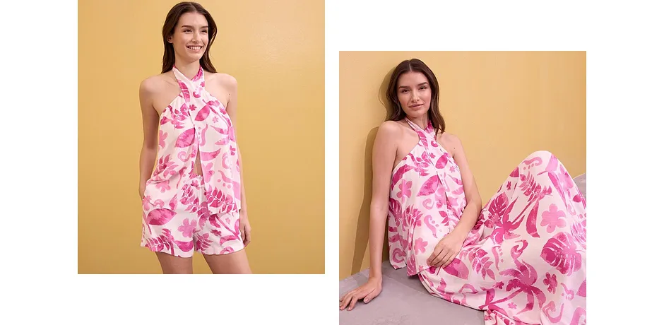 Di tendenza - Shorts fantasia in viscosa operata - Bianco / fucsia floreale