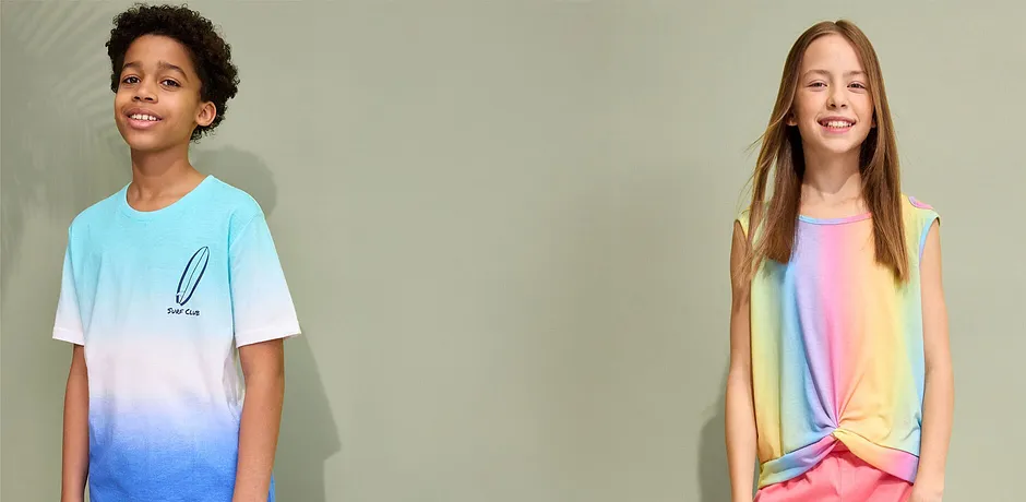 Bambini - T-shirt con colori sfumati in cotone biologico - Blu reale / acqua / bianco / blu notte