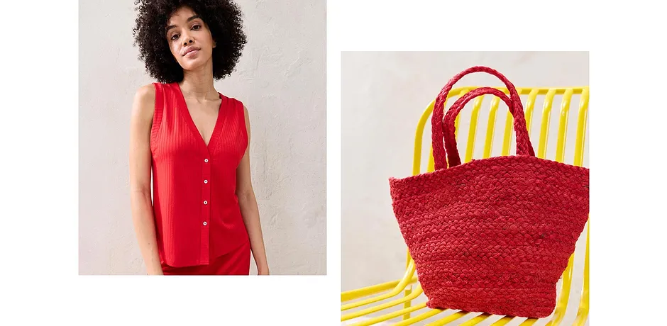 Di tendenza - Borsa shopper piccola di paglia - Rosso intenso