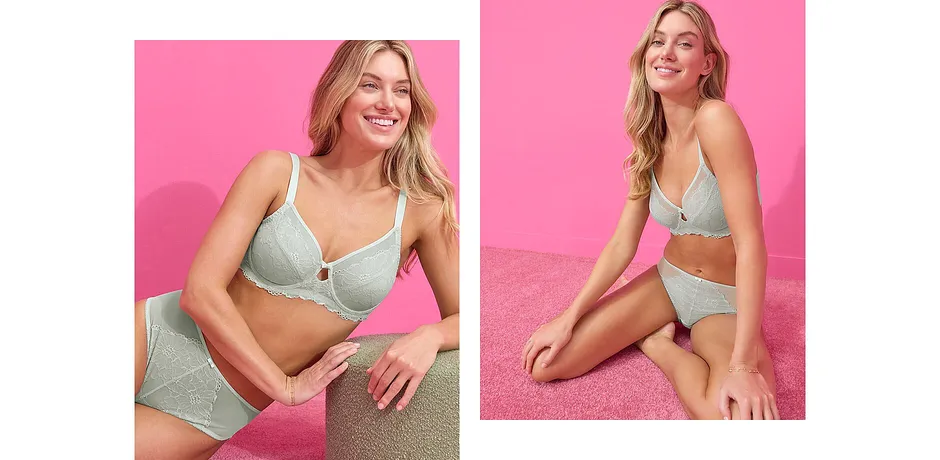Reggiseno verde menta decorato da pizzo delicato e la slip coordinato, elegante e femminile. 