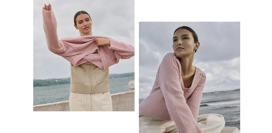 Donna - Maglione con scollo a V - Rosa fumé