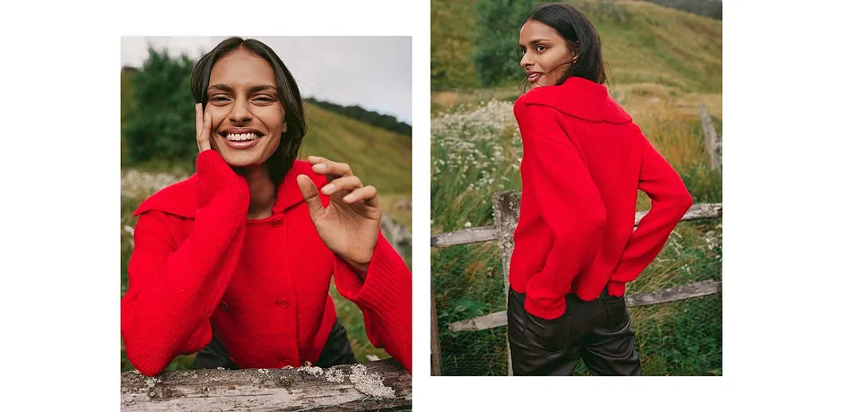 Donna - Cardigan in filato grosso - Rosso lava