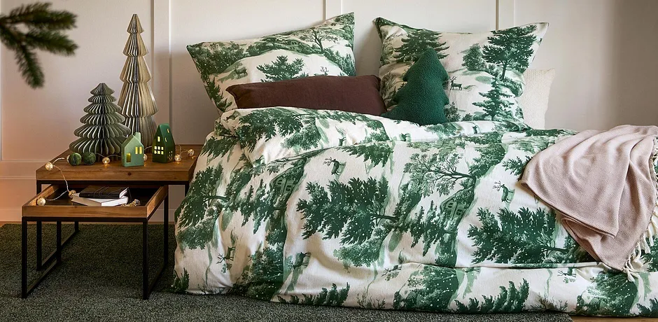 Casa - Biancheria da letto con paesaggio boschivo - Verde / beige