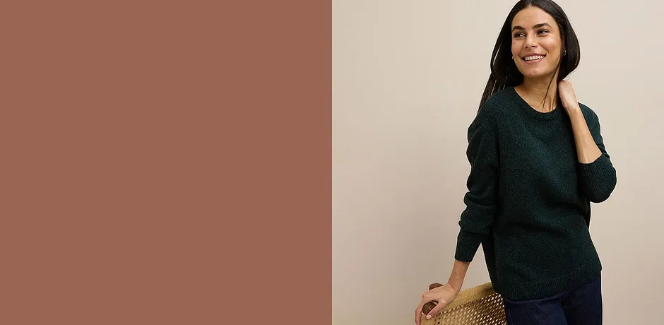 Maglione lavorato a maglia verde intenso con scollo rotondo in melange