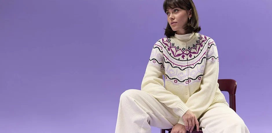 Donna - Cardigan norvegese oversize - Bianco perla norvegese