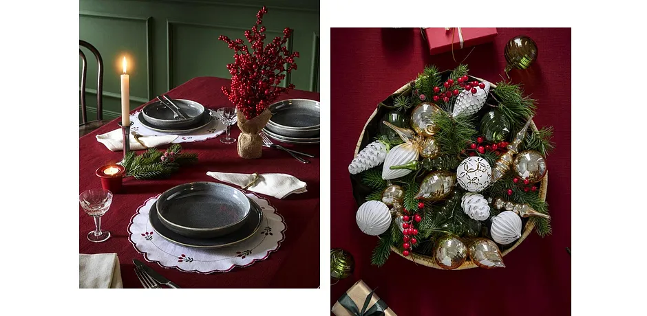 Casa - Tovagliette americane in cotone biologico (pacco da 2) - bianco/rosso