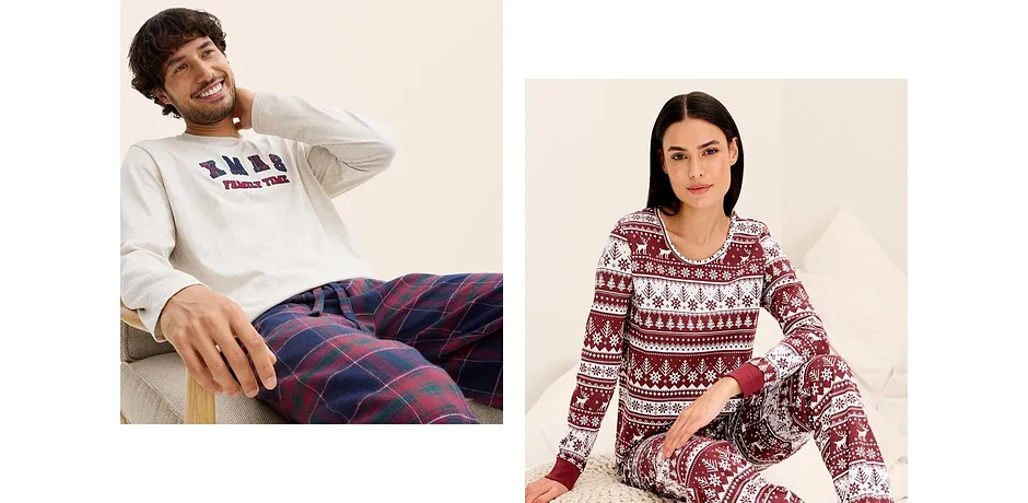 Di tendenza - Pigiama in puro cotone biologico - Rosso scuro / bianco