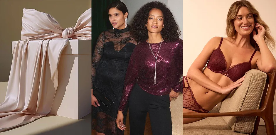 Grande confezione regalo con fiocco. Moda festiva e lingerie festiva.