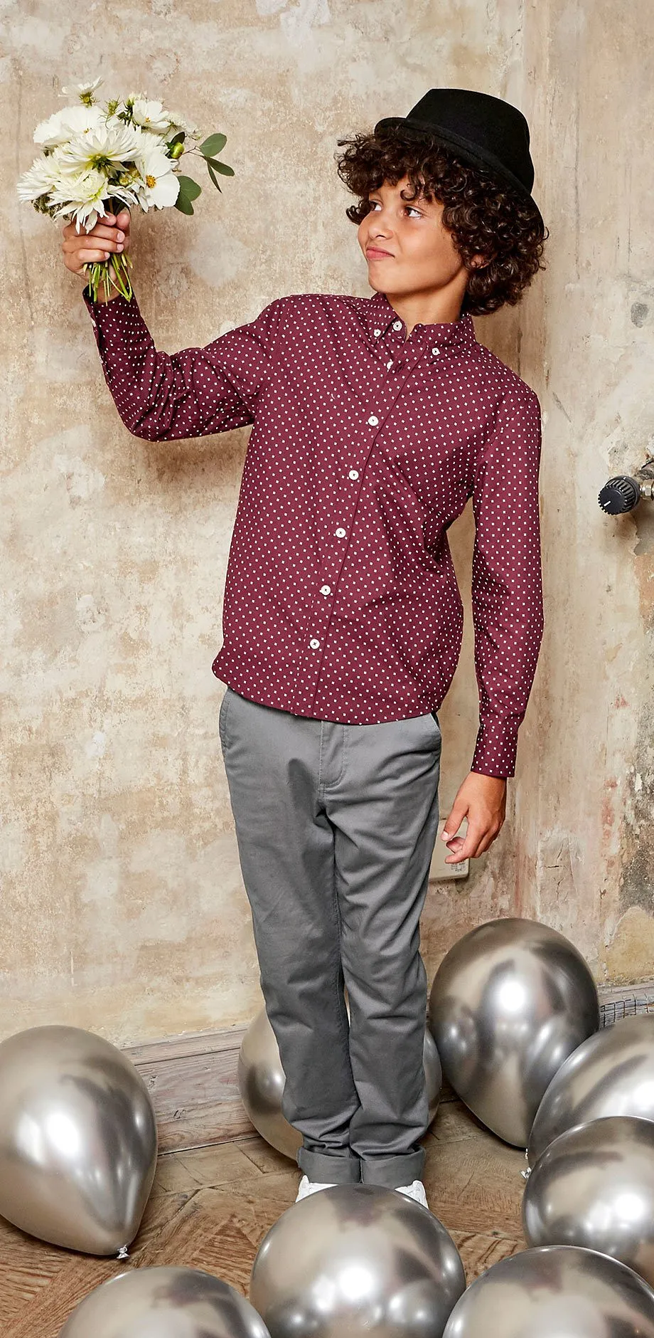 Bambini - Camicia slim fit - Rosso acero fantasia