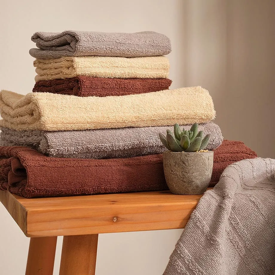 Asciugamani in tonalit&agrave; naturali.