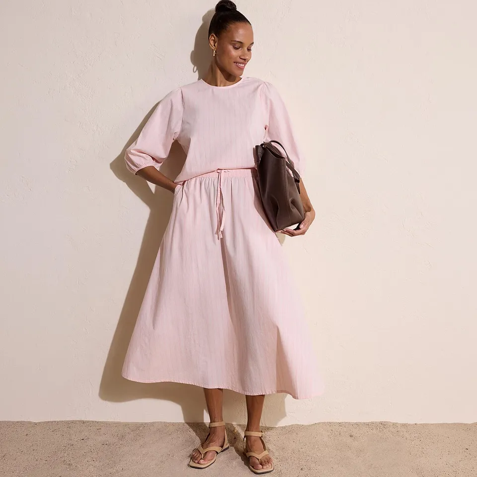 Di tendenza - Gonna midi in misto cotone - Rosa chiaro / rosa a righe