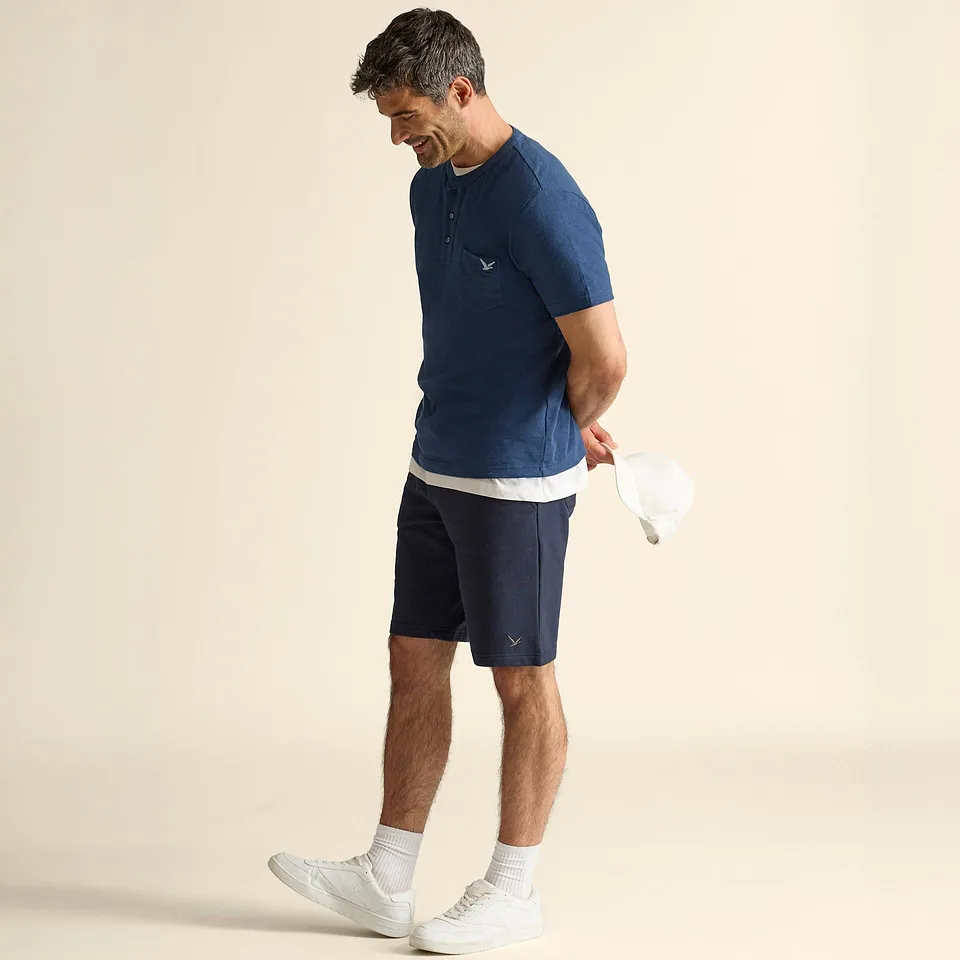 Uomo - Maglia serafino in puro cotone biologico - Blu di Prussia
