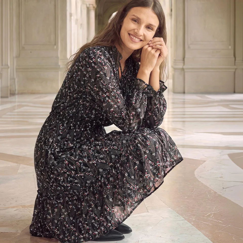 Donna - Abito in chiffon - Nero paisley