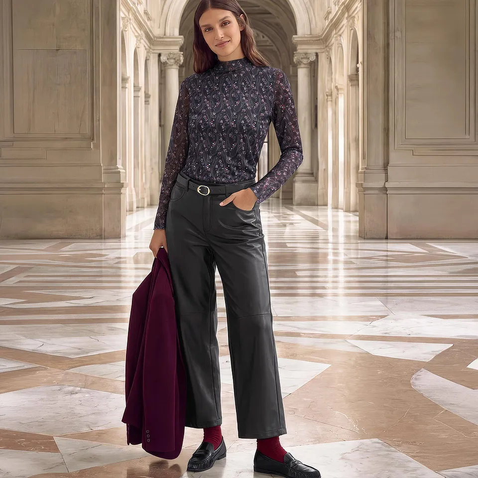 Donna - Pantaloni barrel in similpelle - Nero