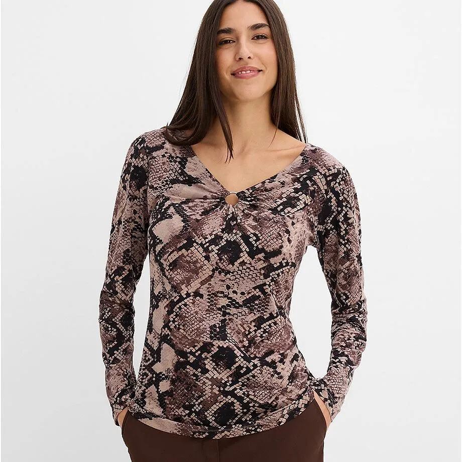 Elegante maglietta a maniche lunghe con motivo serpente.