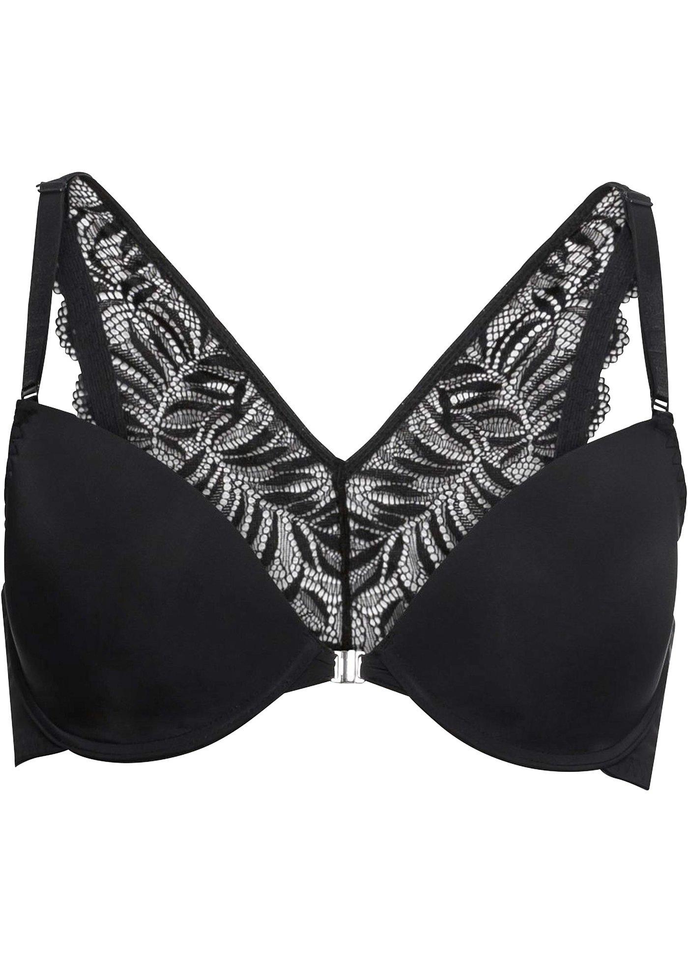 Reggiseno imbottito con particolare inserto di pizzo nel dorso - Nero