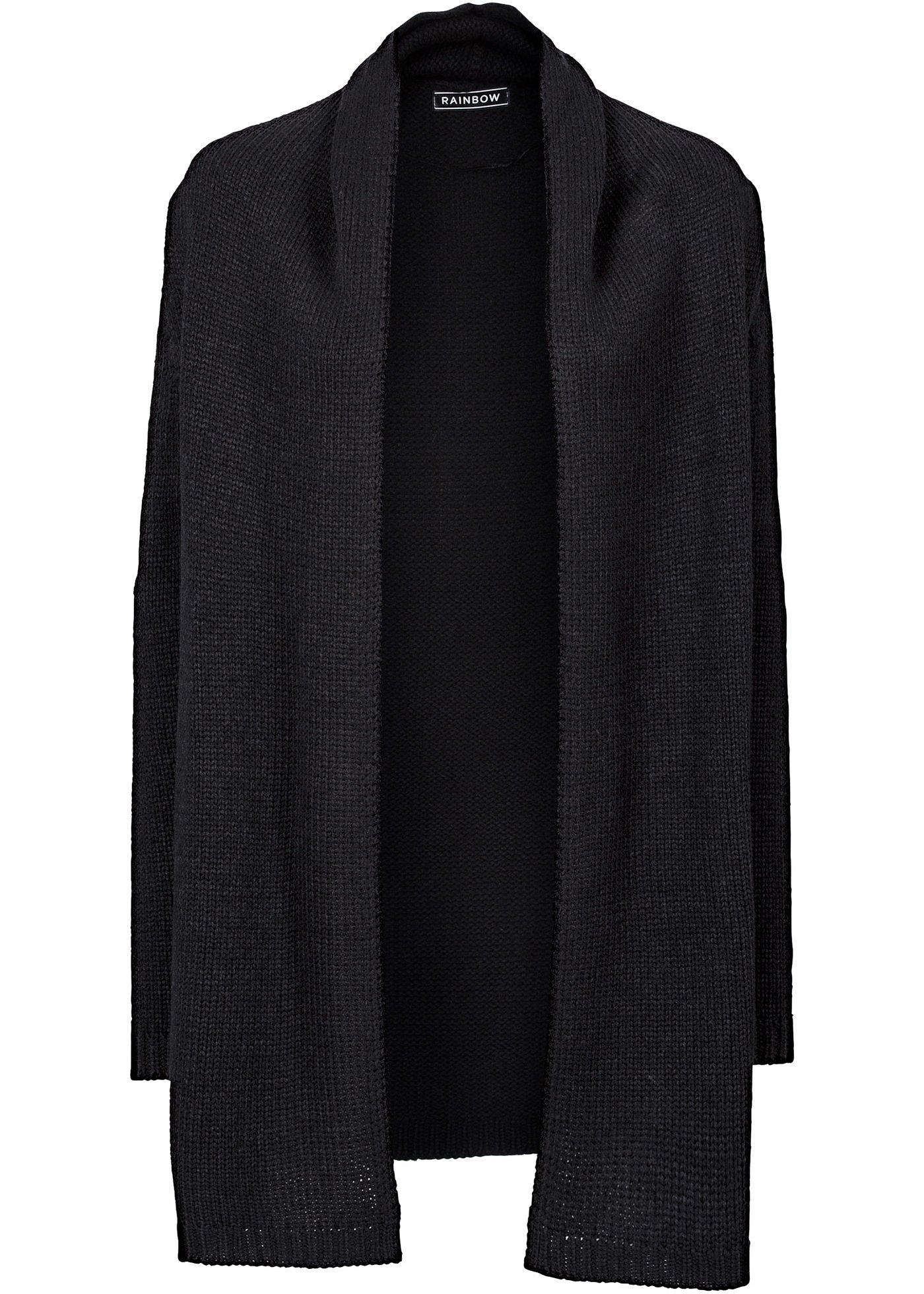 Cardigan Donna Oversize Lungo - Maniche A Lanterna, Aperto, Morbido - Per Autunno E Inverno, Colore Nero