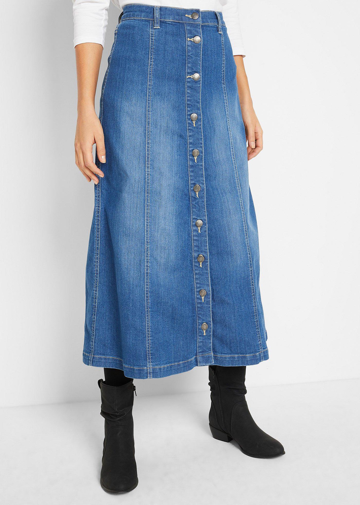 Gonna A Matita In Denim Elasticizzato &ndash; Paulo Due &ndash; Taglie 10-22 &ndash; Lunghezza Al Ginocchio
