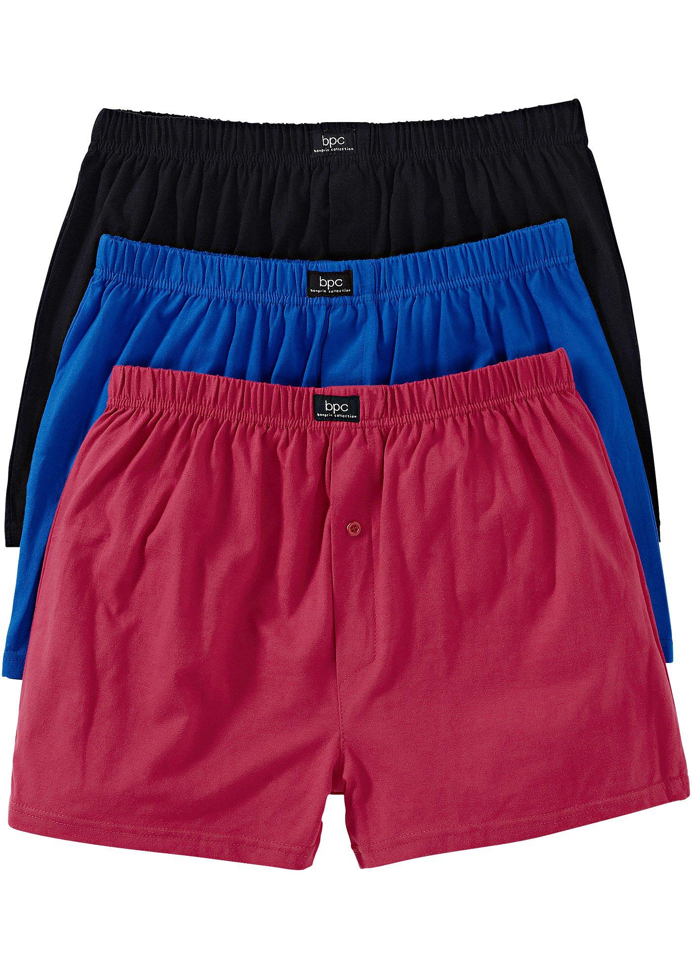 Boxer larghi di jersey in confezione multipla Nero + bluette + rosso