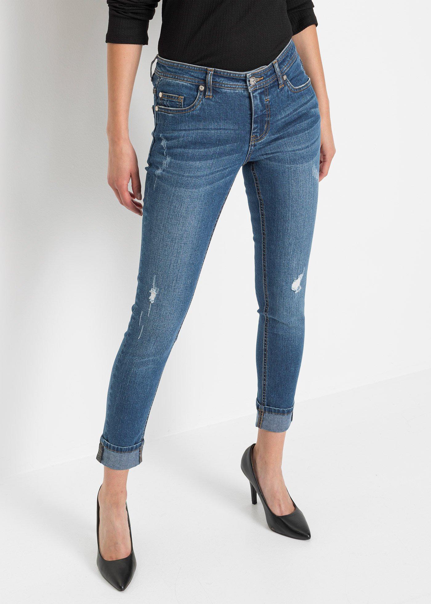 Jeans moderni con risvolto al fondo Blu denim, petite