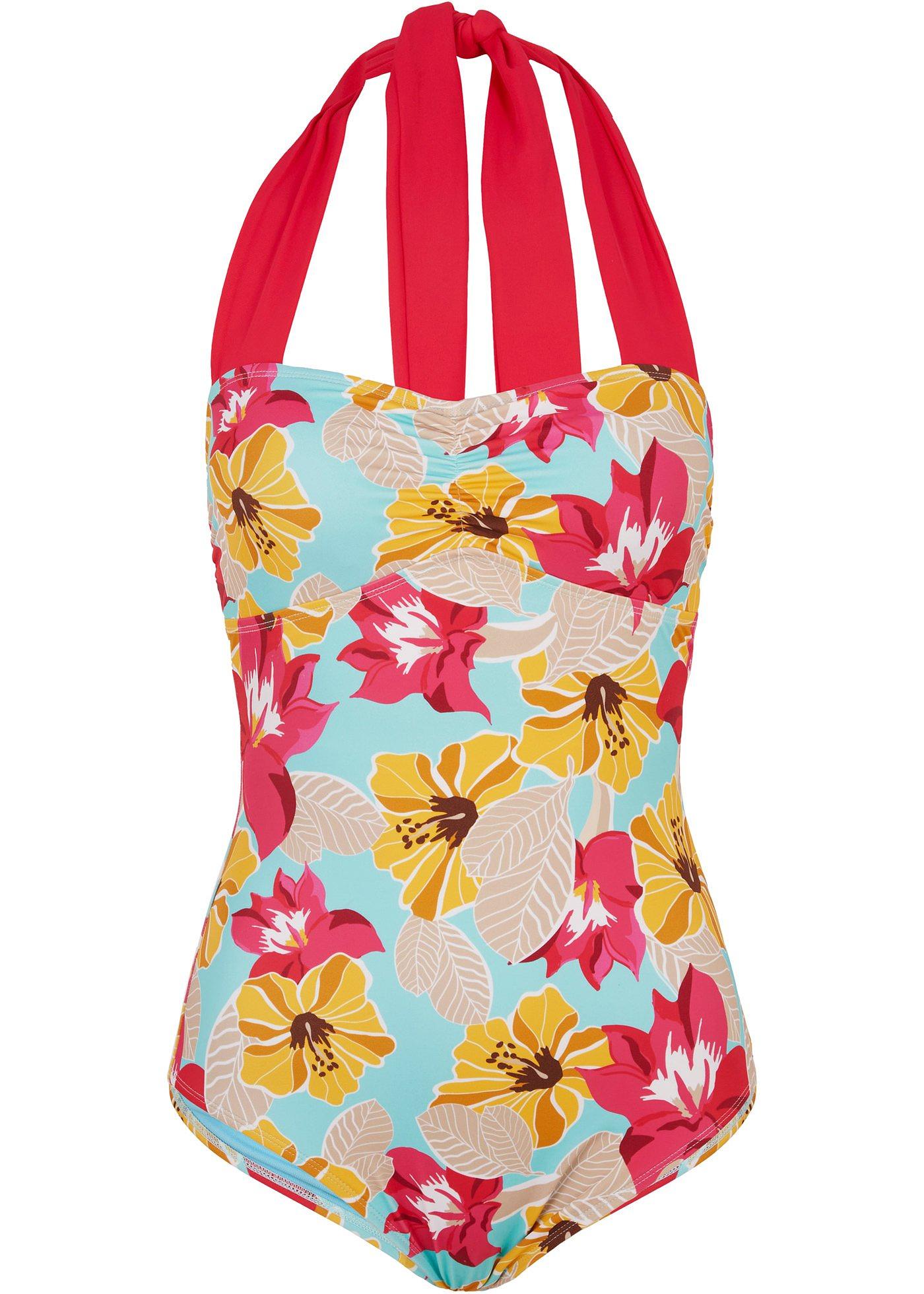 Costume intero moderno in fantasia a fiori Turchese / fucsia a fiori