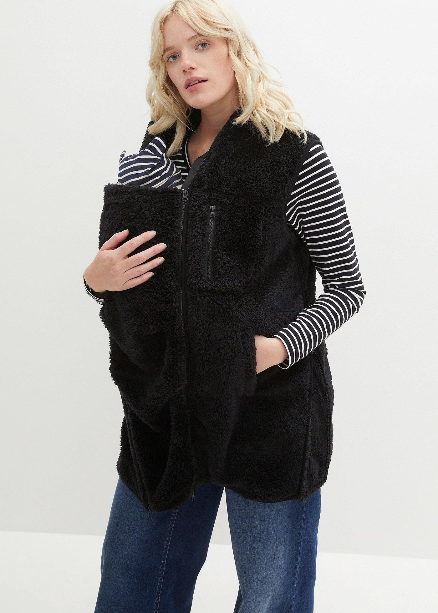 Gilet prémaman con inserto babywearing e morbido effetto peluche Nero